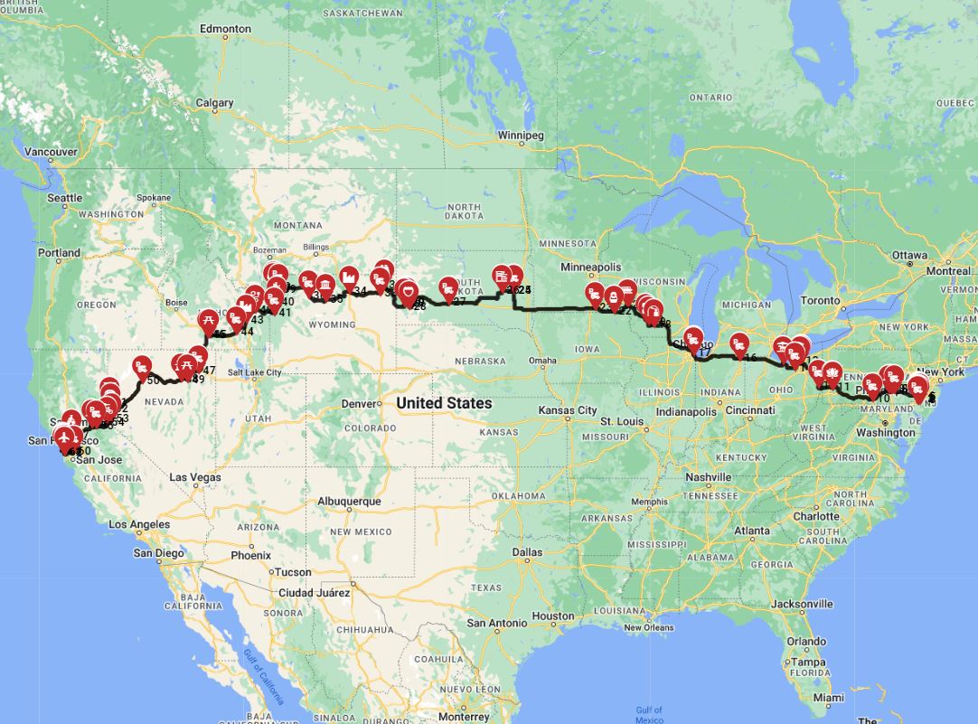 Philadelphia to San Francisco motorhome trip route planner